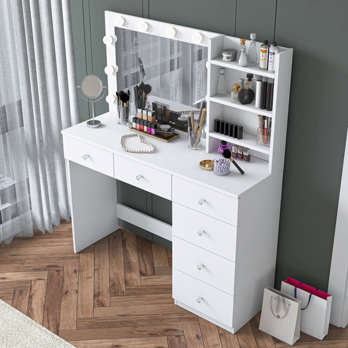 Hanah Home Mesa de Maquillaje Blanca con 10 Focos Hanah Home Mesa de Maquillaje Blanca con 10 Focos